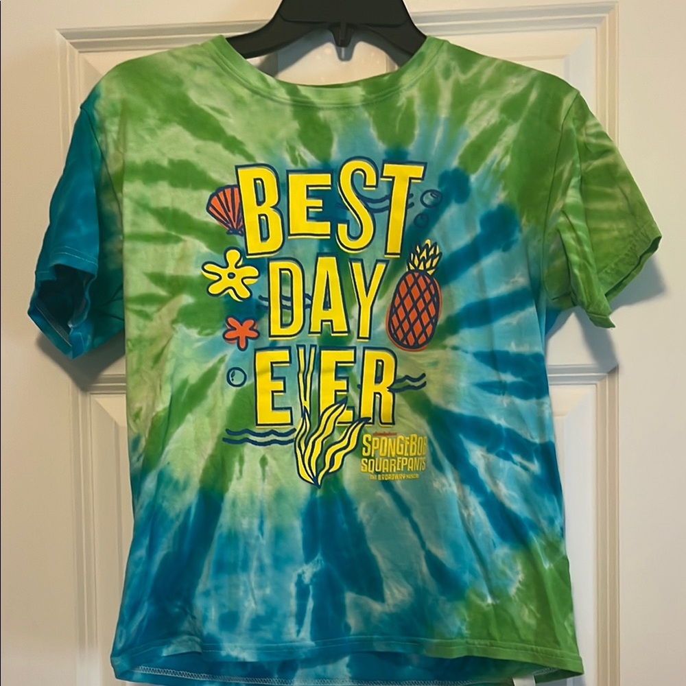 SpongeBob SquarePants Green and Blue Tie-Dye Tee Best Day Ever